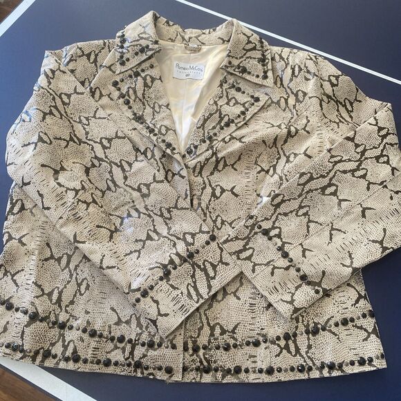 Pamela McCoy Collections Genuine Leather Studded Jacket Blazer Animal Print‎ 1X - Picture 11 of 14
